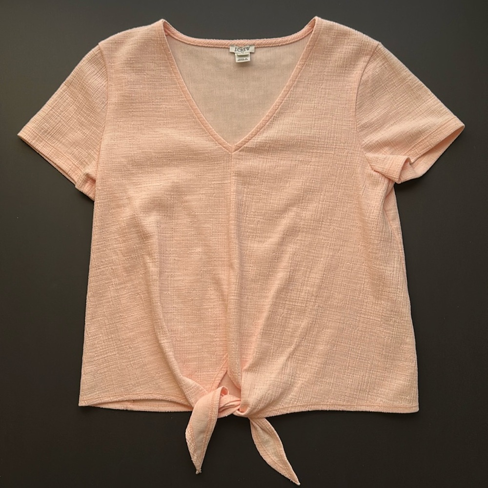 J. Crew Factory Pale Pink Tie Front Knit Top Textured Cotton Blend Summer S